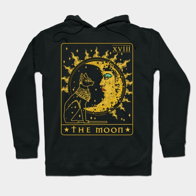 Tarot Card Crescent Moon Cleopatra And Sphynx Cat Egypt Hoodie by PunnyPoyoShop